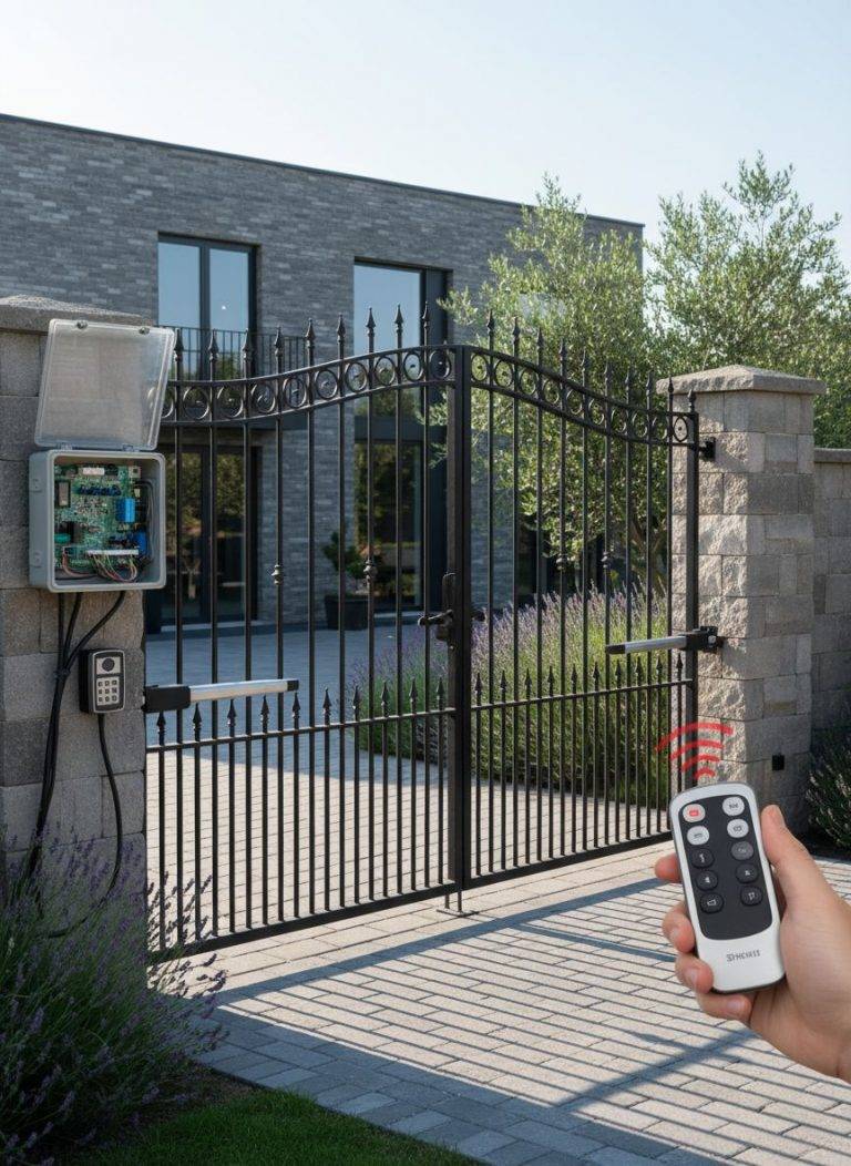 Elektrischer Torantrieb mit Fernbedienung. Automatisches Gartentor, Sicherheit und Komfort. Smarte Steuerung.