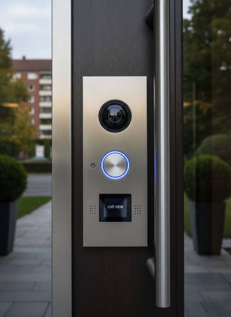 Moderne Gegensprechanlage mit Kameraüberwachung. Live-View-Funktion für erhöhte Sicherheit am Hauseingang.