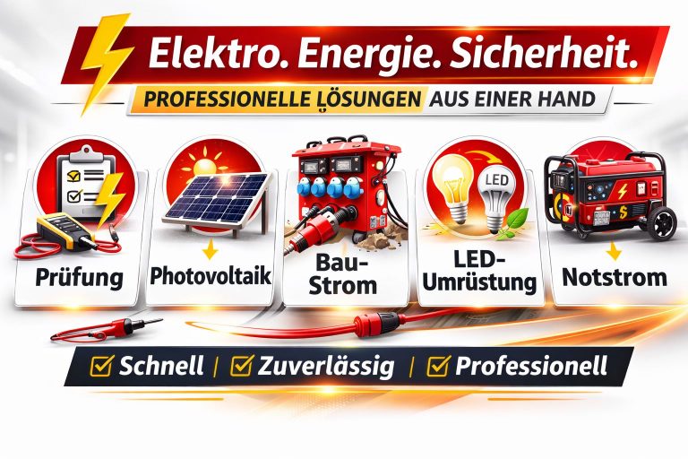 Ihr Elektriker in Berlin: Prüfung, Photovoltaik, Baustrom, LED Umrüstung, Notstrom. Schnell, zuverlässig, professionell.